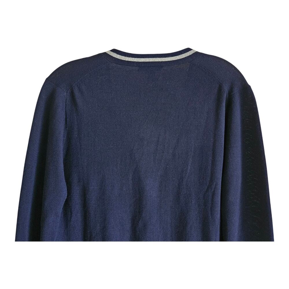 J. CREW Women M Cardigan Sweater 100% Merino Wool Navy Buttons Beaded Brooch 36" - Picture 6 of 8